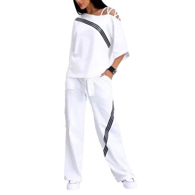Women’s Striped Two-Piece Set Short Sleeve Top And Pants