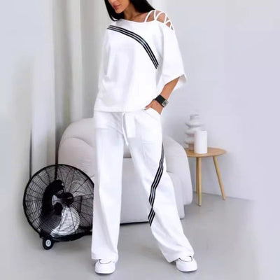 Women’s Striped Two-Piece Set Short Sleeve Top And Pants