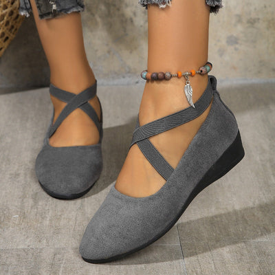 Elegant Solid Colour Elasticated Comfortable Low Wedge Heels