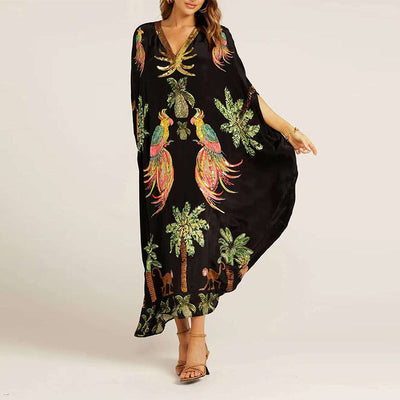 Women’s V-Neck Printed Dress Loose Fit Casual Summer Style