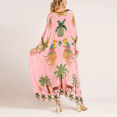 Women’s V-Neck Printed Dress Loose Fit Casual Summer Style