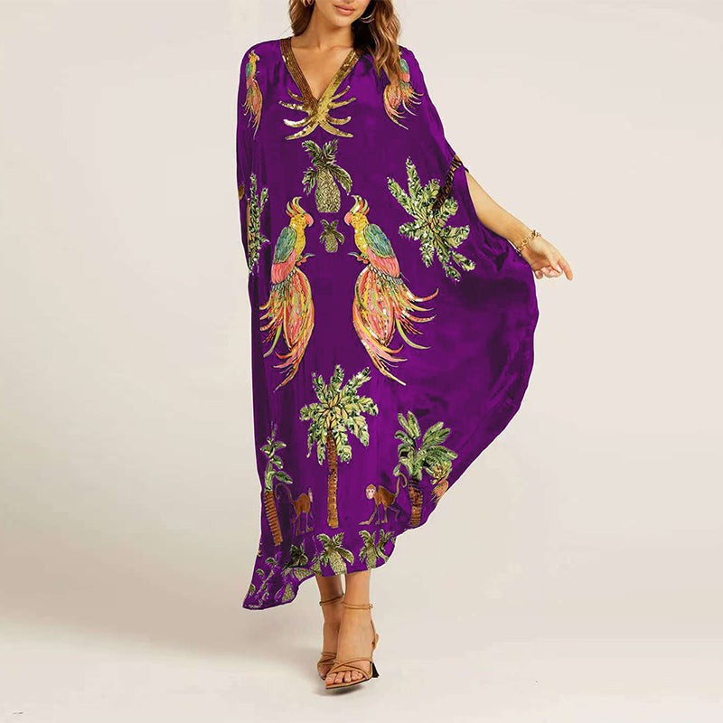 Women’s V-Neck Printed Dress Loose Fit Casual Summer Style