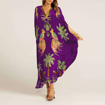 Women’s V-Neck Printed Dress Loose Fit Casual Summer Style