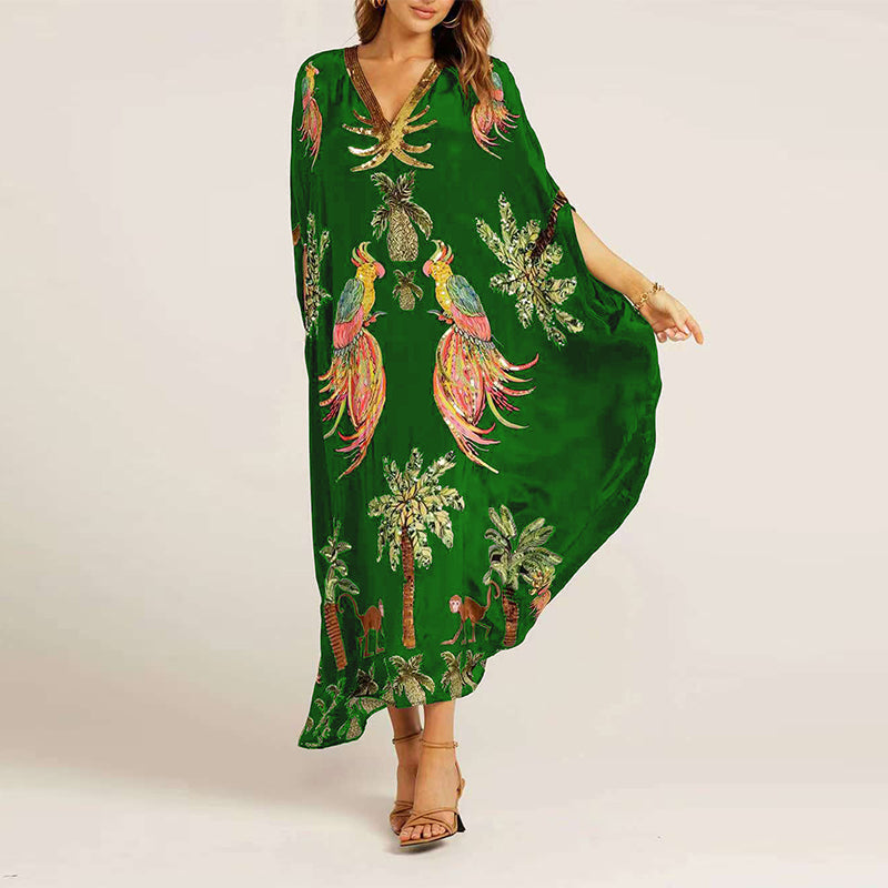 Women’s V-Neck Printed Dress Loose Fit Casual Summer Style