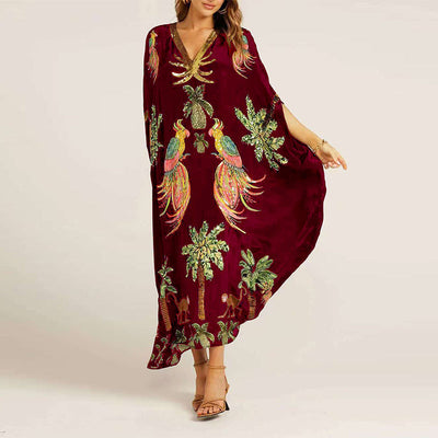 Women’s V-Neck Printed Dress Loose Fit Casual Summer Style