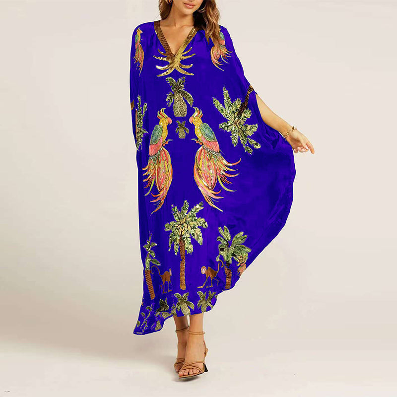 Women’s V-Neck Printed Dress Loose Fit Casual Summer Style