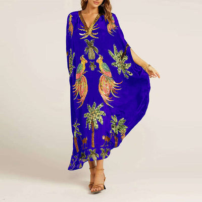 Women’s V-Neck Printed Dress Loose Fit Casual Summer Style