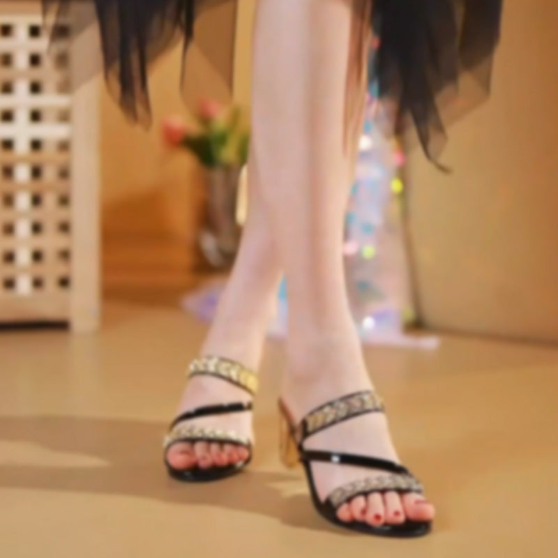 Women's Rhinestone Block Heel Sandals Elegant Sparkle Party Shoes