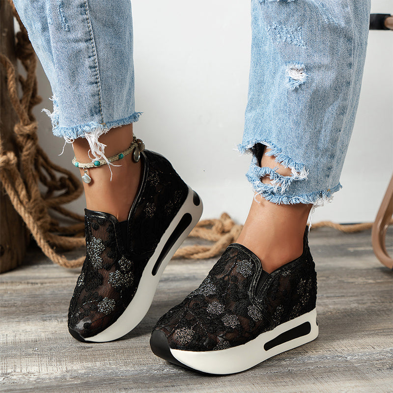 Women's Breathable Mesh Casual Shoes With Thick Sole Comfort