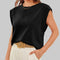 Round Neck Cap Sleeve Top Solid Color Casual Shirt