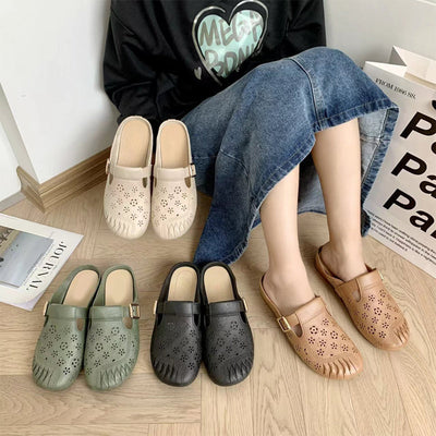 Women's Round Toe Mules With Comfortable Low Heel Design