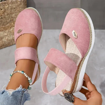 Closed Toe Strappy Low Wedge Sandals For Comfortable Stylish Wear