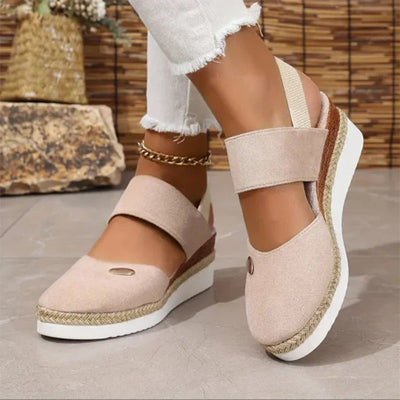 Closed Toe Strappy Low Wedge Sandals For Comfortable Stylish Wear
