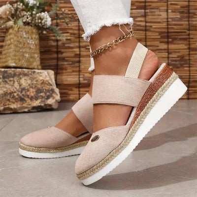 Closed Toe Strappy Low Wedge Sandals For Comfortable Stylish Wear