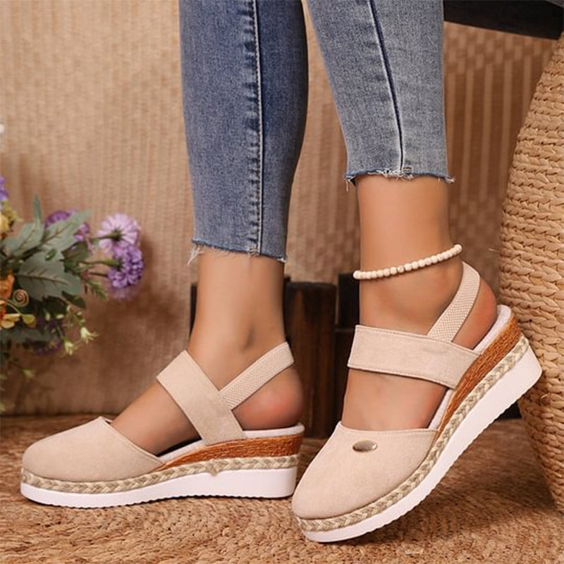 Closed Toe Strappy Low Wedge Sandals For Comfortable Stylish Wear