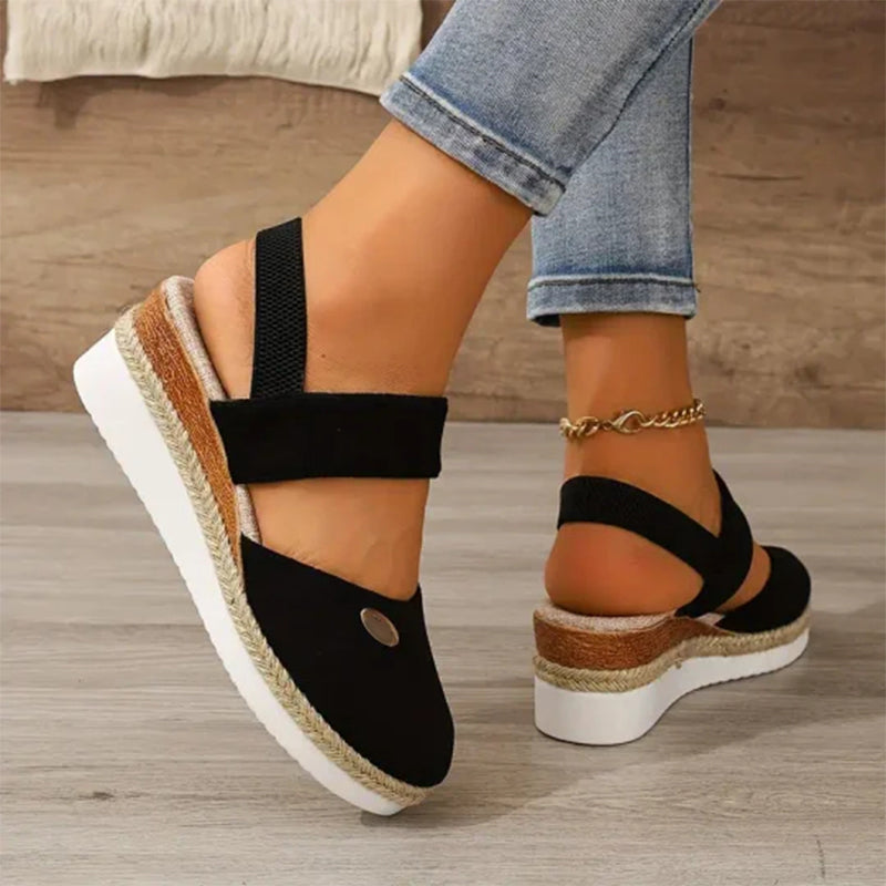 Closed Toe Strappy Low Wedge Sandals For Comfortable Stylish Wear