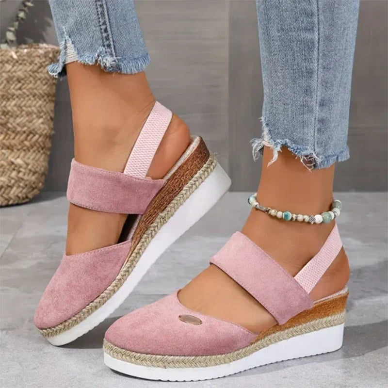 Closed Toe Strappy Low Wedge Sandals For Comfortable Stylish Wear