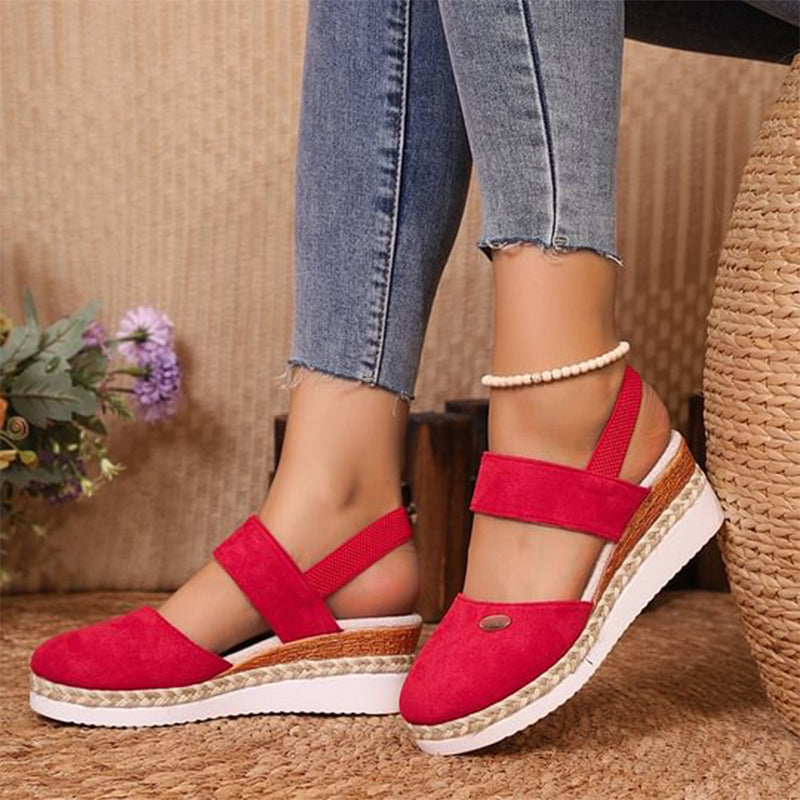 Closed Toe Strappy Low Wedge Sandals For Comfortable Stylish Wear