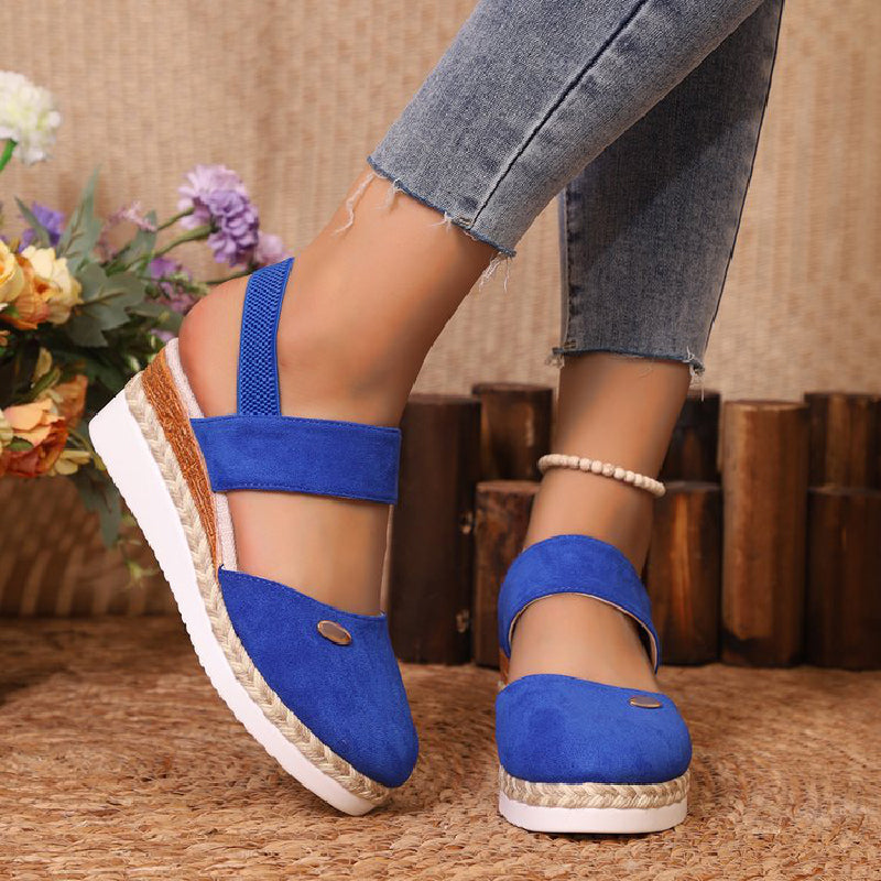 Closed Toe Strappy Low Wedge Sandals For Comfortable Stylish Wear