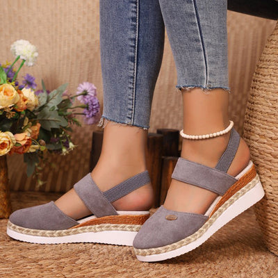 Closed Toe Strappy Low Wedge Sandals For Comfortable Stylish Wear