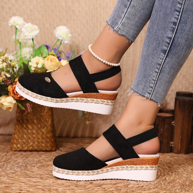 Closed Toe Strappy Low Wedge Sandals For Comfortable Stylish Wear