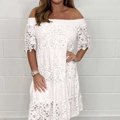 Strapless Lace Dress For Women Hollow Patchwork Summer Style
