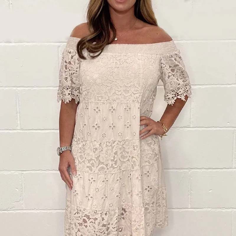Strapless Lace Dress For Women Hollow Patchwork Summer Style