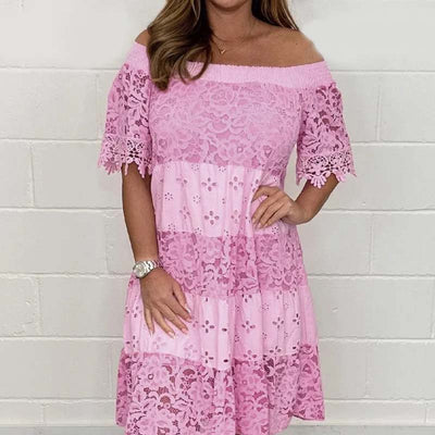 Strapless Lace Dress For Women Hollow Patchwork Summer Style