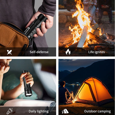 4 In 1 Outdoor LED Flashlight Multifunctional Camping Torch Light