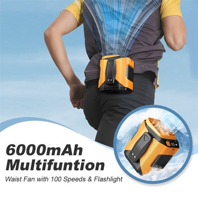 6000mAh Waist Fan With 100 Speeds And Built-in Flashlight