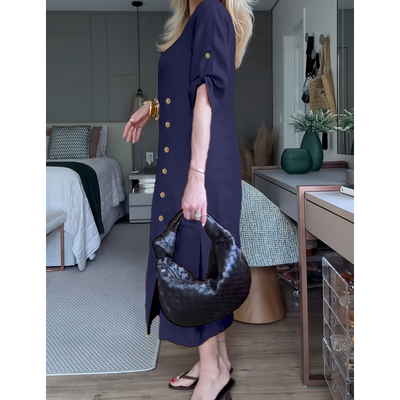 Women's Maxi Dress Button-Down Side Slit Elegant Maxi Dress