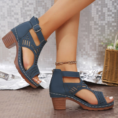 Versatile Hollow Out Stylish Mid Heel Open Toe Sandals For Women