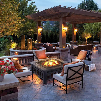 Outdoor Fire Pit Table Square 3 In 1 Waterproof Camping Grill Table