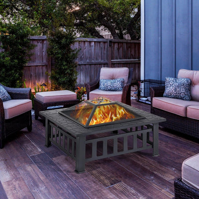 Outdoor Fire Pit Table Square 3 In 1 Waterproof Camping Grill Table