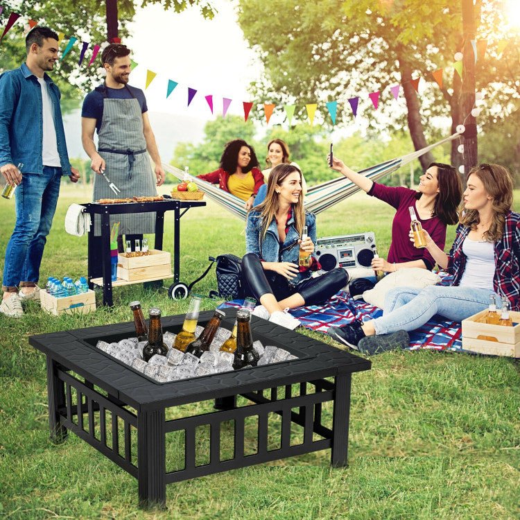 Outdoor Fire Pit Table Square 3 In 1 Waterproof Camping Grill Table