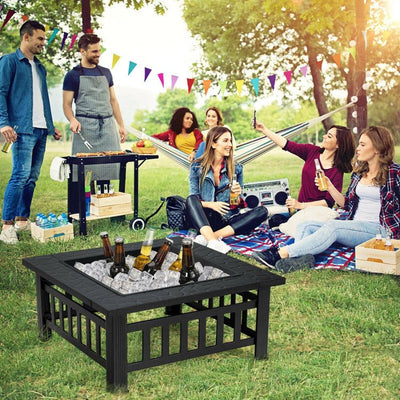 Outdoor Fire Pit Table Square 3 In 1 Waterproof Camping Grill Table
