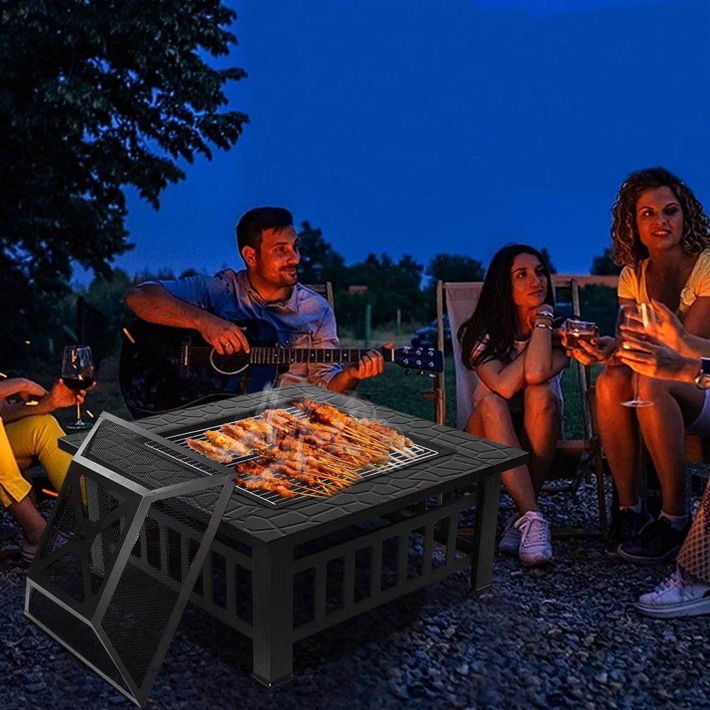 Outdoor Fire Pit Table Square 3 In 1 Waterproof Camping Grill Table