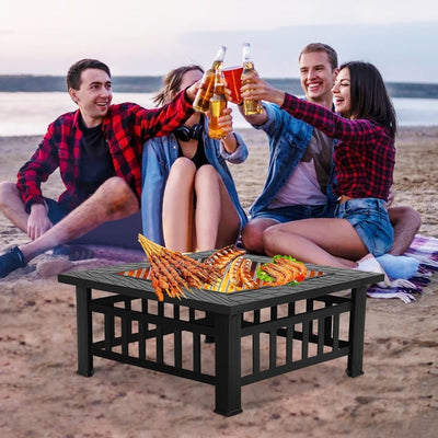 Outdoor Fire Pit Table Square 3 In 1 Waterproof Camping Grill Table