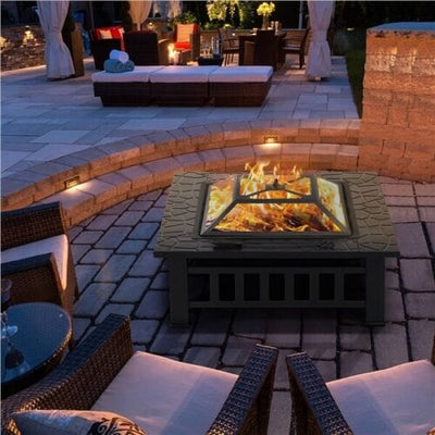 Outdoor Fire Pit Table Square 3 In 1 Waterproof Camping Grill Table