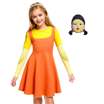 Kids Doll Dress Yellow Long Sleeve Squid Costume For Party