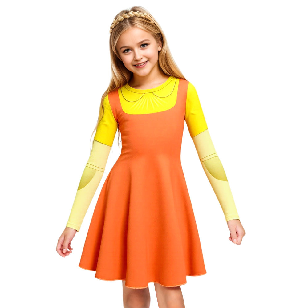 Kids Doll Dress Yellow Long Sleeve Squid Costume For Party
