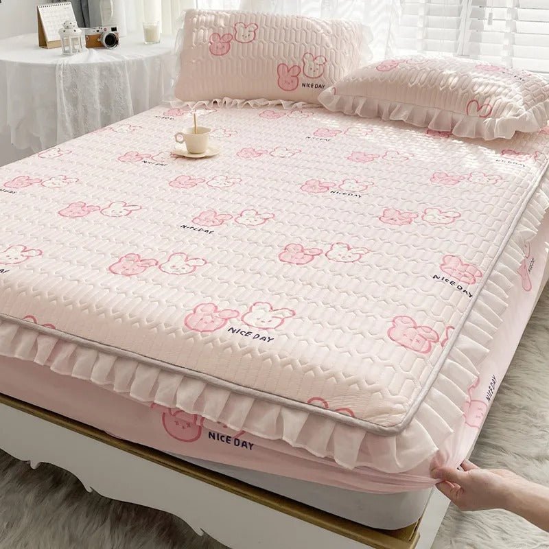 Ice Silk Latex Mattress Set Non Slip Bed Sheet Protective Cover