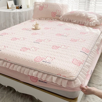Ice Silk Latex Mattress Set Non Slip Bed Sheet Protective Cover