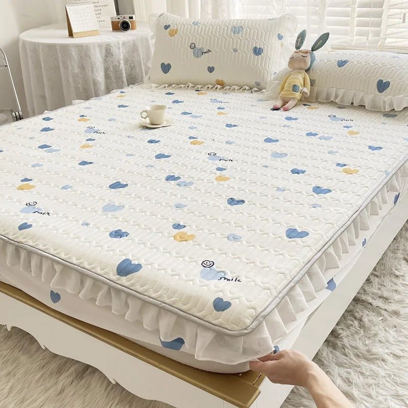 Ice Silk Latex Mattress Set Non Slip Bed Sheet Protective Cover