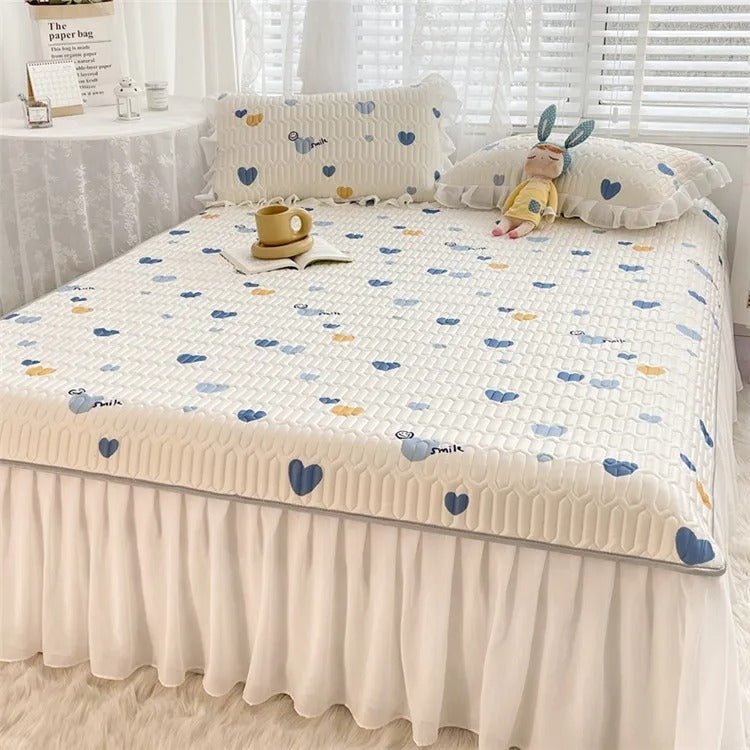 Ice Silk Latex Mattress Set Non Slip Bed Sheet Protective Cover