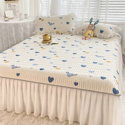Ice Silk Latex Mattress Set Non Slip Bed Sheet Protective Cover