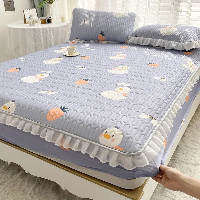 Ice Silk Latex Mattress Set Non Slip Bed Sheet Protective Cover