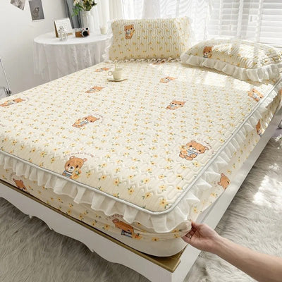 Ice Silk Latex Mattress Set Non Slip Bed Sheet Protective Cover