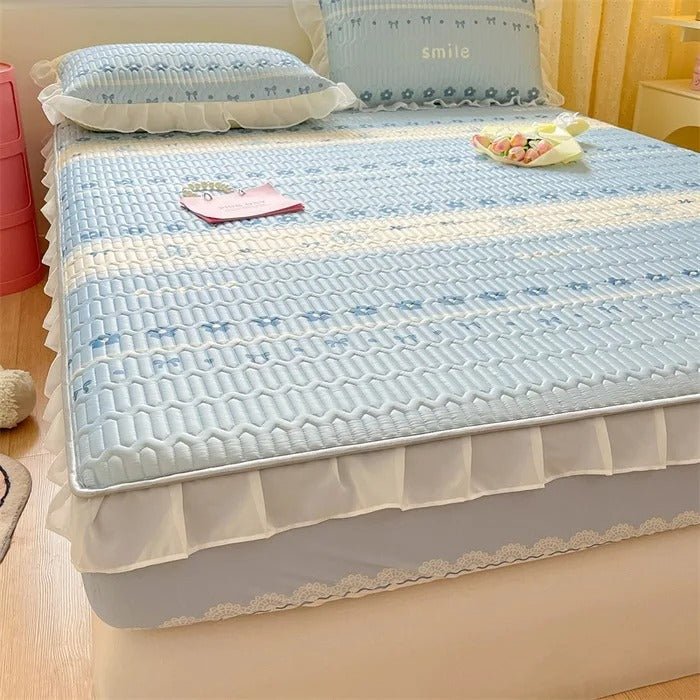 Ice Silk Latex Mattress Set Non Slip Bed Sheet Protective Cover