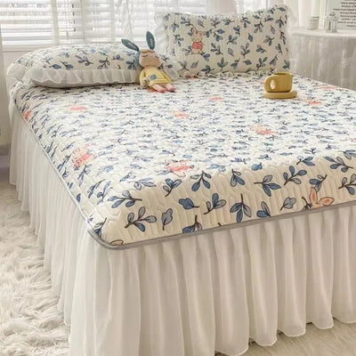 Ice Silk Latex Mattress Set Non Slip Bed Sheet Protective Cover
